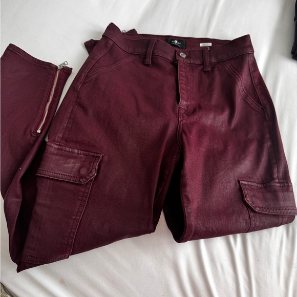 7 For All Mankind Burgundy Skinny Cargo Pants size 27 - Picture 3 of 4